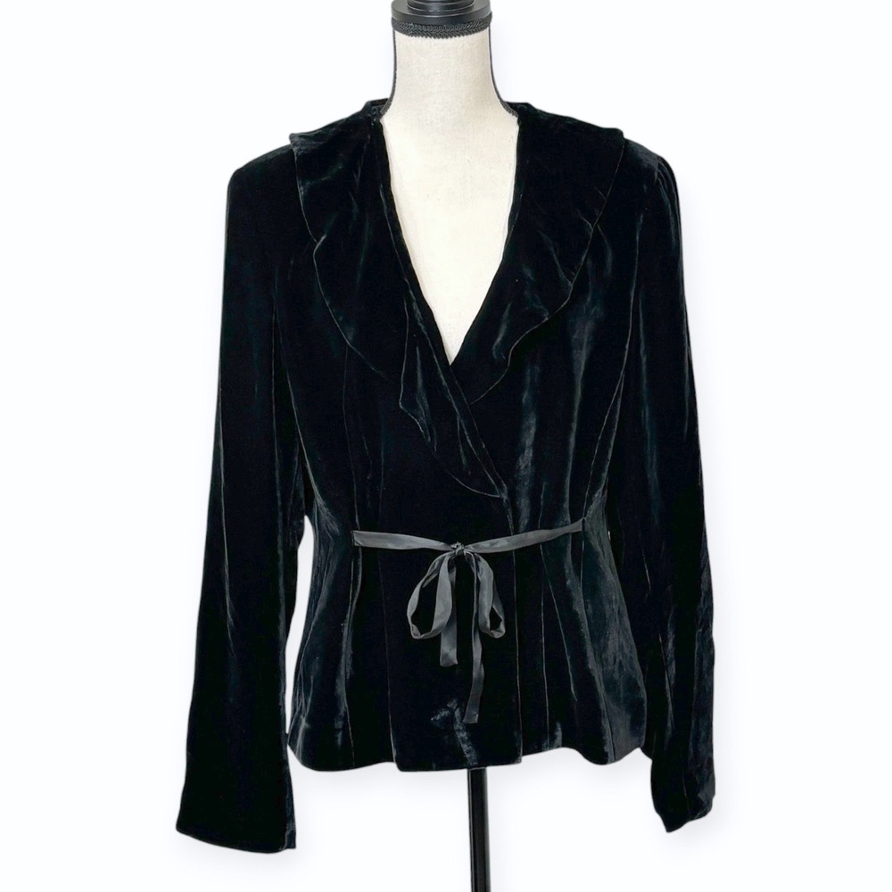 Charter Club Silk Blend Velvet Ruffle Collar Evening Jacket Y2K Whimsigoth Sz 12